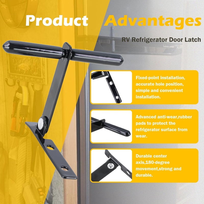 Qagea RV Refrigerator Door Latch, Fridge Travel Lock Fits 1-3/16" Hole Spacing （2 Pcs） - Image 2